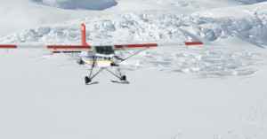 Ski plane landing on the Tasman Glacier, near Mt Cook
