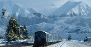 The world-famous Tranz-Alpine train about to enter the alps just north of High Peak
